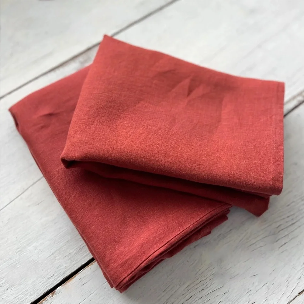 2 RARE West Elm European Flax Linen Shams KING Burnt Red Clay Brick Quiet Luxury